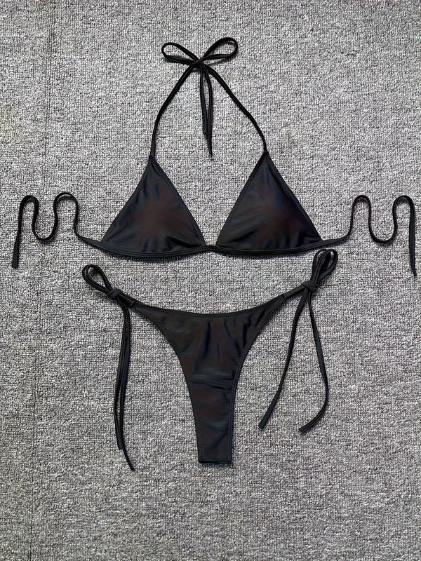 Bikini Leopard Print 2 Piece Swimsuit for Women – High Cut Lace-Up Backless Flattering Bikini Set with Halter Spaghetti Strap – Stretchy Sexy and Stylish Swimwear for Pool Beach and Summer Vacation