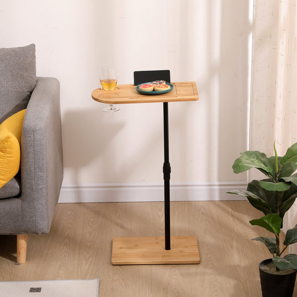 Bamboo Couch Tray Table Height Adjustable Side Table for Sofa