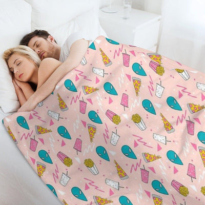Alien Outer Space Cute Aliens French Fries Rad Sodas Pattern Print Throw Blanket