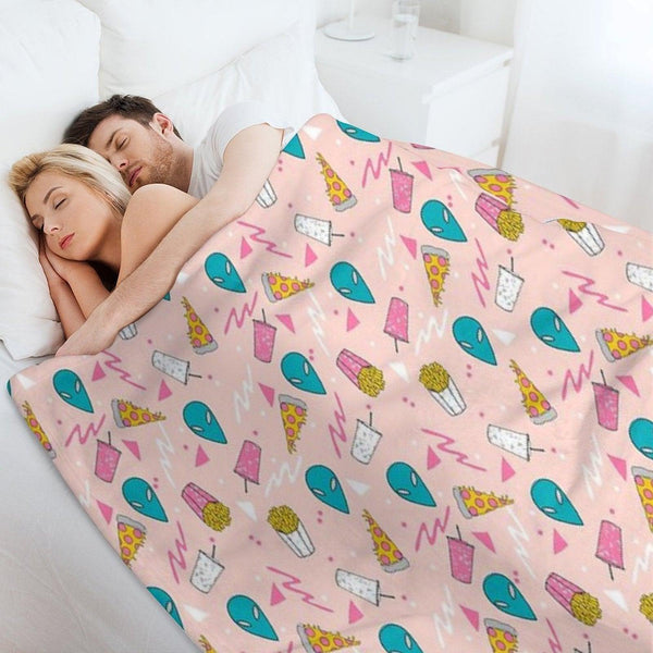 Alien Outer Space Cute Aliens French Fries Rad Sodas Pattern Print Throw Blanket