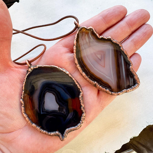 Copper Blue Agate Slice Necklace Calming Confidence | By Blackbird & Sage