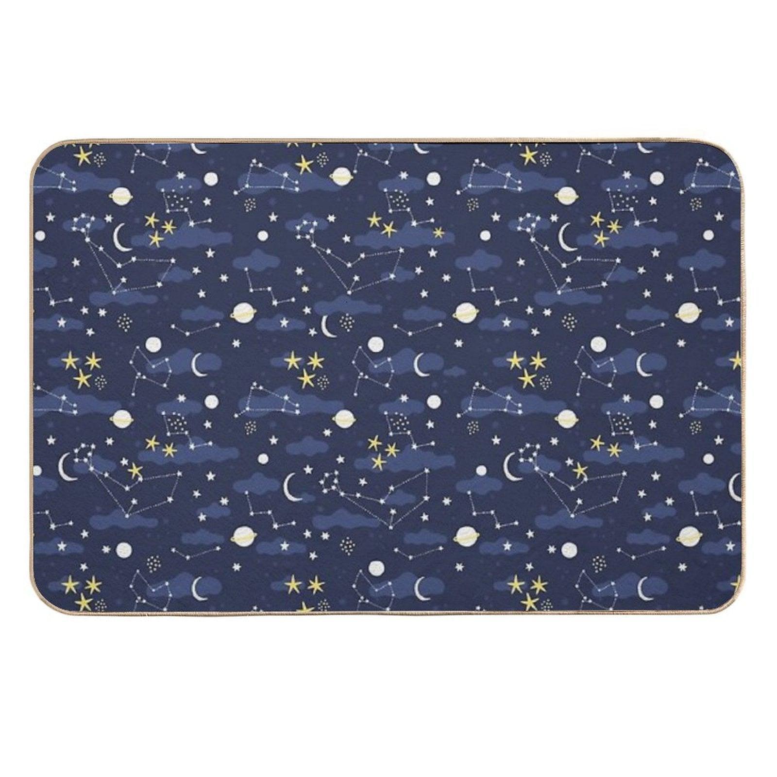 Galaxy - Cosmos, Moon And Stars. Astronomy Pattern. Cute Cartoon Universe Design. Durable Bath Mat