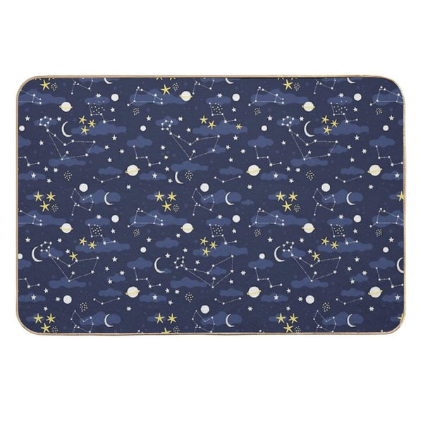 Galaxy - Cosmos, Moon And Stars. Astronomy Pattern. Cute Cartoon Universe Design. Durable Bath Mat