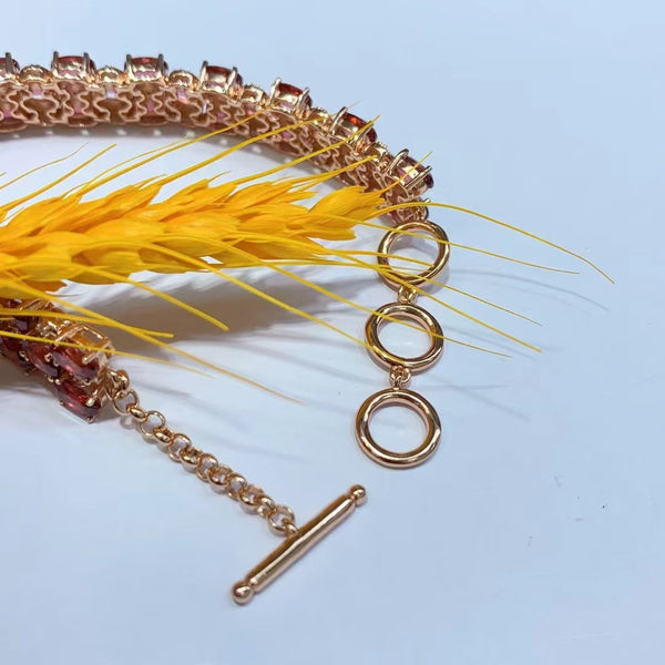 925 Sterling Silver 3 Row Garnets Bracelet Semiprecious Stone Jewellery