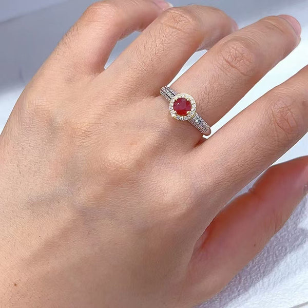5mm Round Ruby Ring 0.6ct Stone 925 Silver With Gemstone Jewelry
