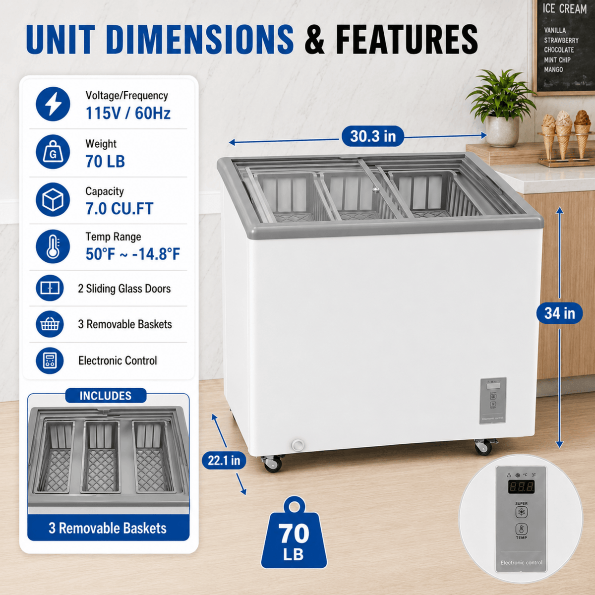 7.0 Cu.Ft Commercial Display Chest Freezer