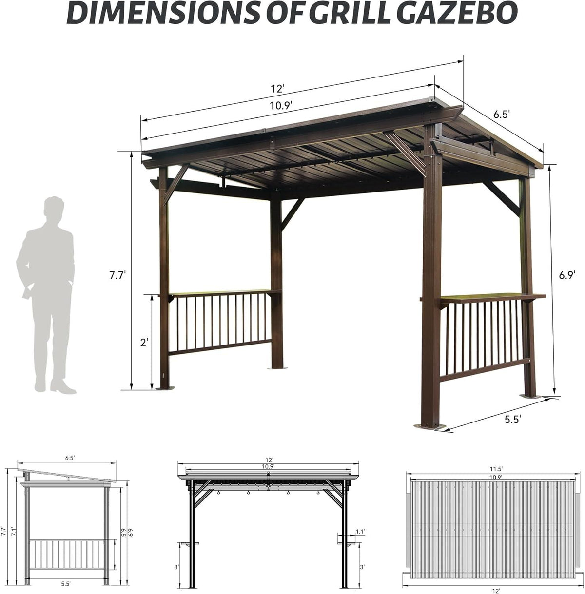 6.5x12FT Hardtop Grill Gazebo
