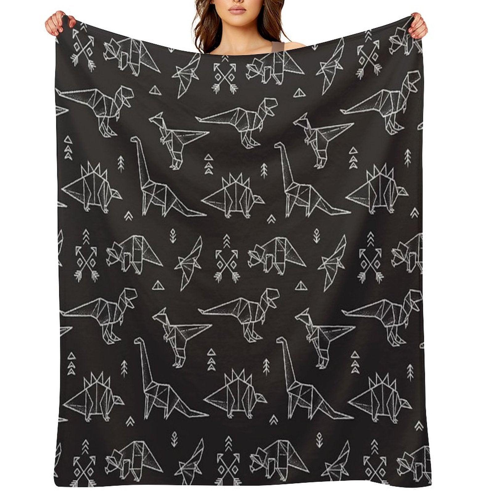 Black And White Origami Dinosaurs Throw Blanket