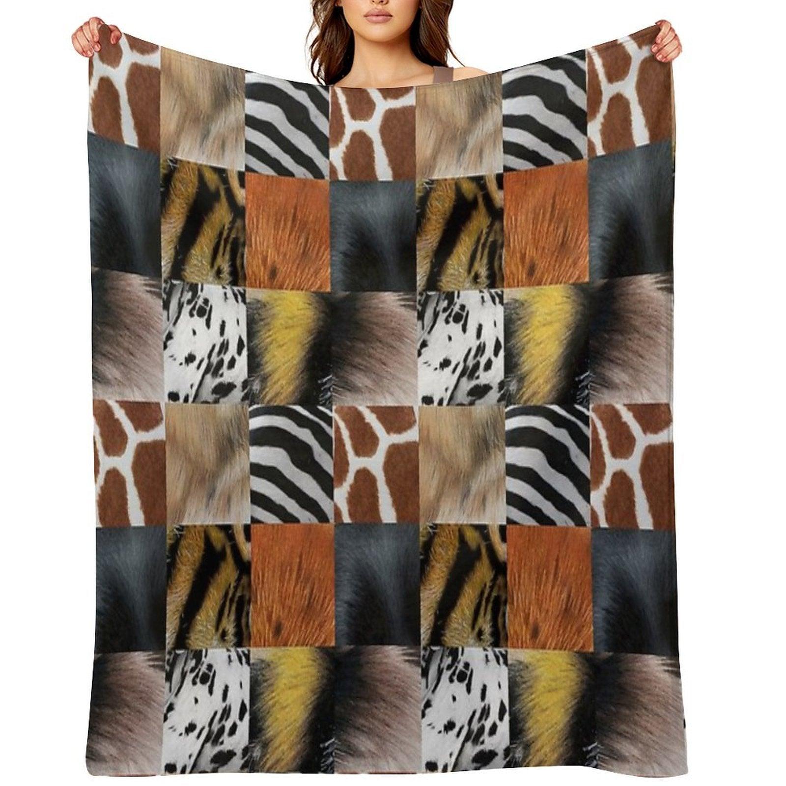 Animal Fur Textures in Colored Pencil Throw Blanket