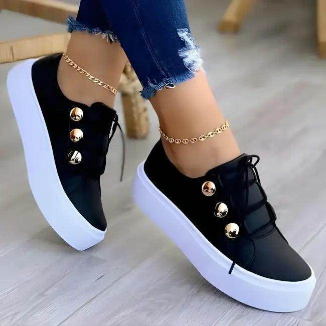 Chic Black Platform Sneakers with Gold Accents