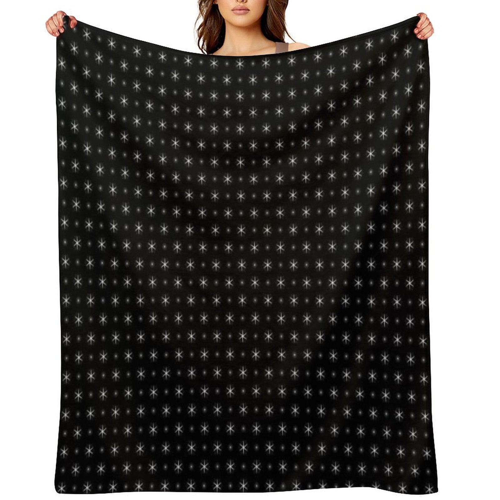 White Stars with Black Background Pattern Photographic Print All-season Throw Blanket
