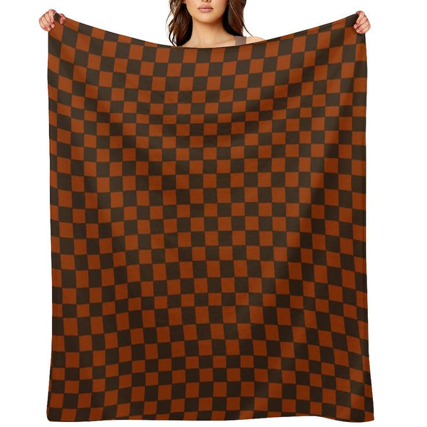 Brown And Orange Distorted Warped Checkerboard Pattern III Compact Throw Blanket