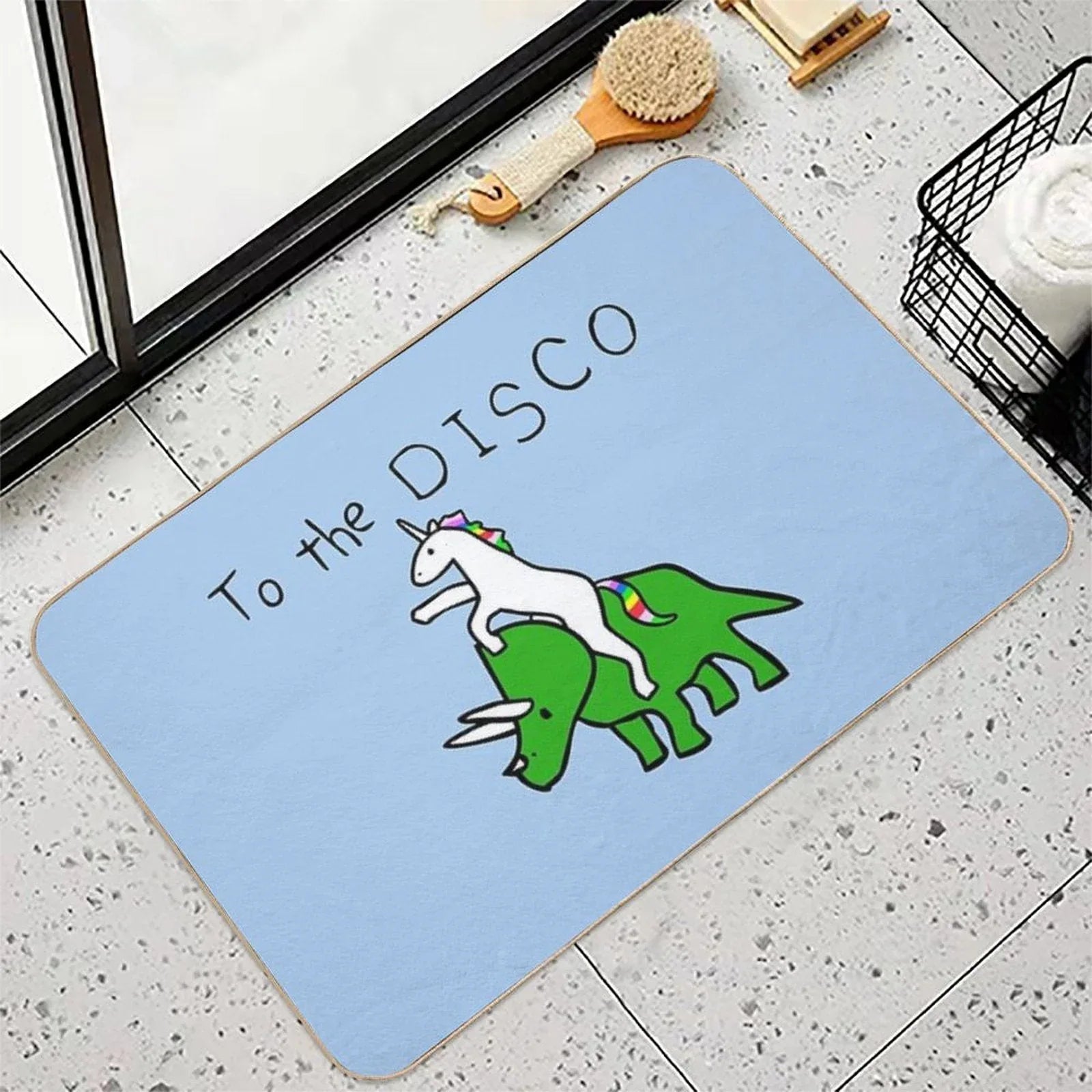 To The Disco (Unicorn Riding Triceratops) Bath Mat