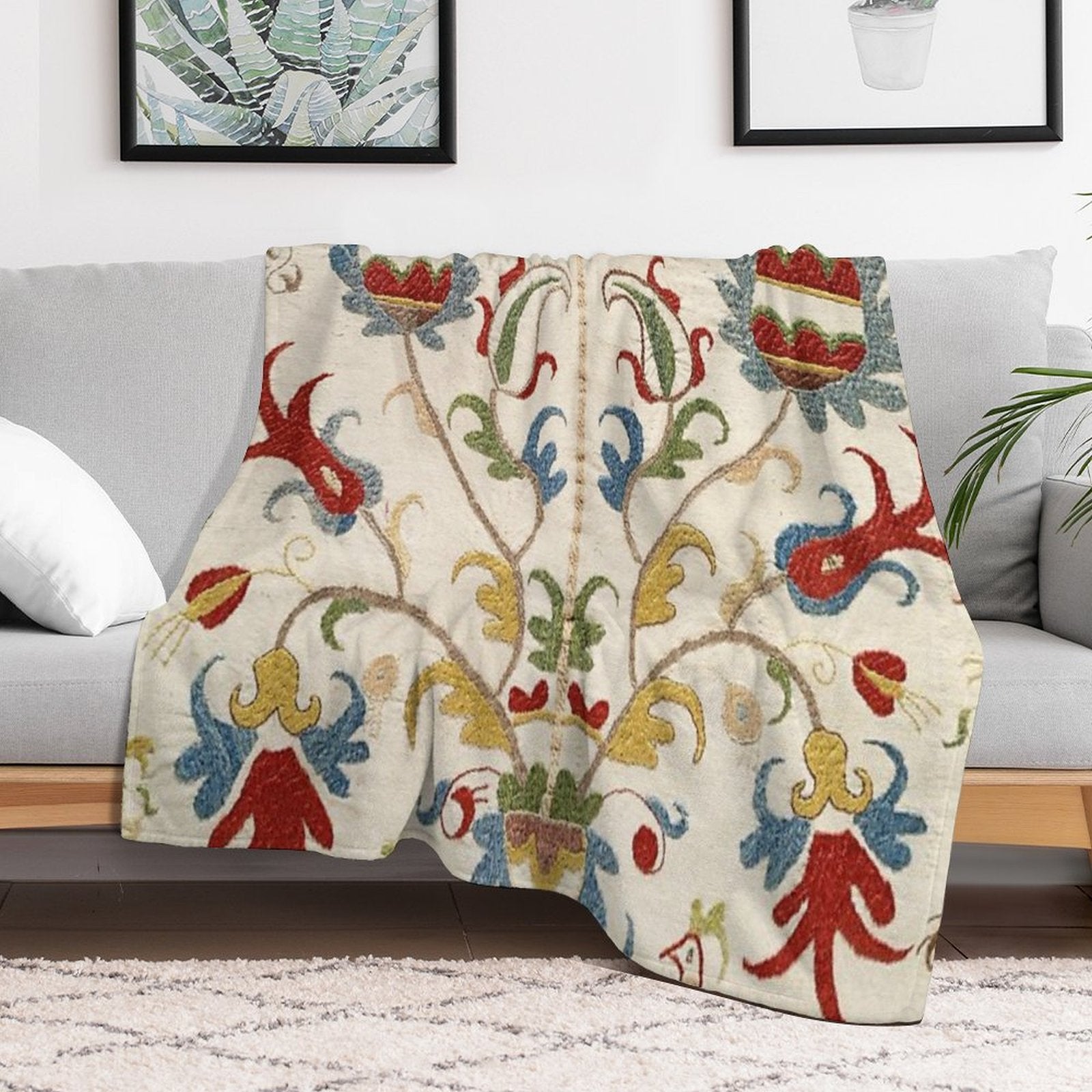 Vintage Bohemian Suzani 4 Machine-washable Throw Blanket