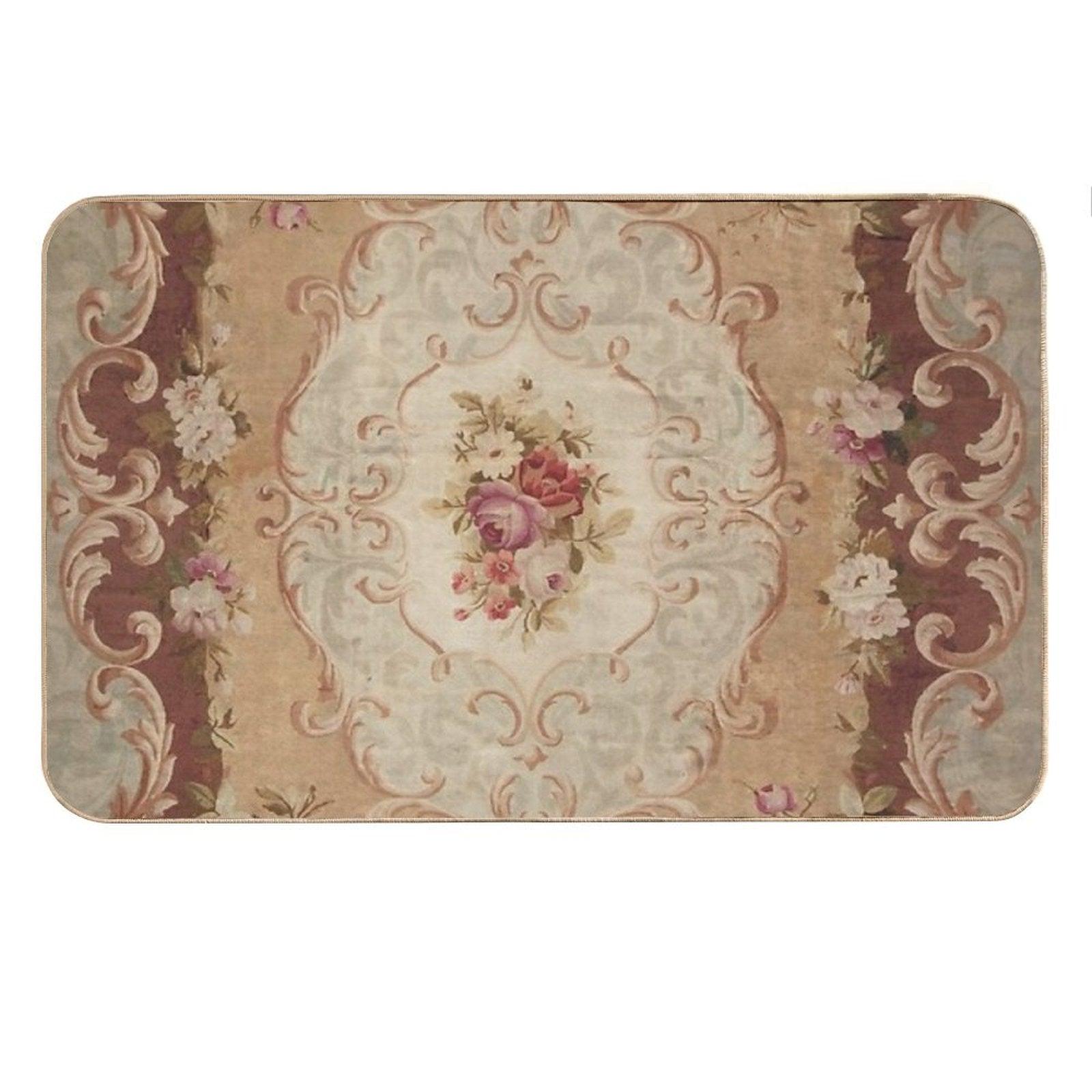 Antique Rose Floral French Aubusson Rug Print Bath Mat