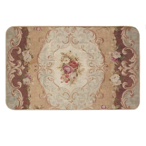 Antique Rose Floral French Aubusson Rug Print Bath Mat