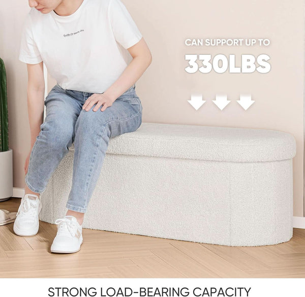 Sherpa Lined Folding Storage Ottoman 43.3 Inch White