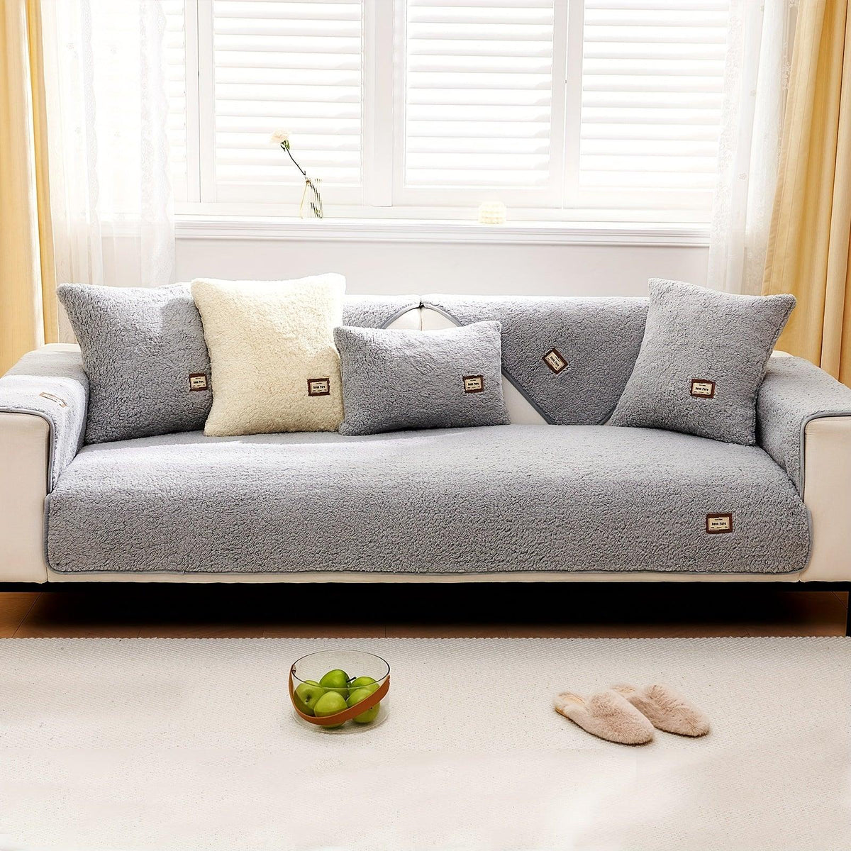 Durable 3 cushion couch cover | High-Quality Plush Sherpa Sofa Cover