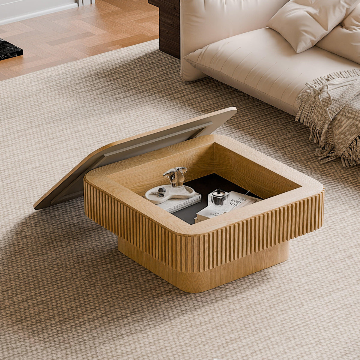 Modern Square Coffee Table with Hidden Storage