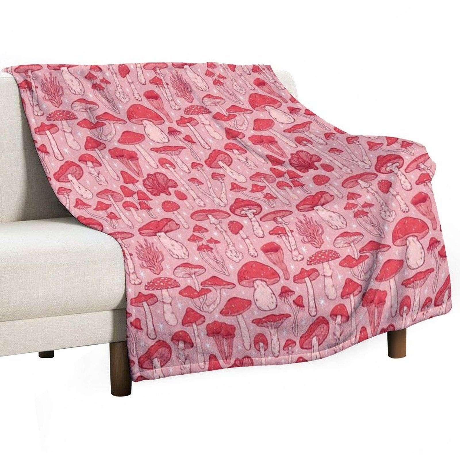 Deadly Mushrooms Red on Pink Throw Blanket