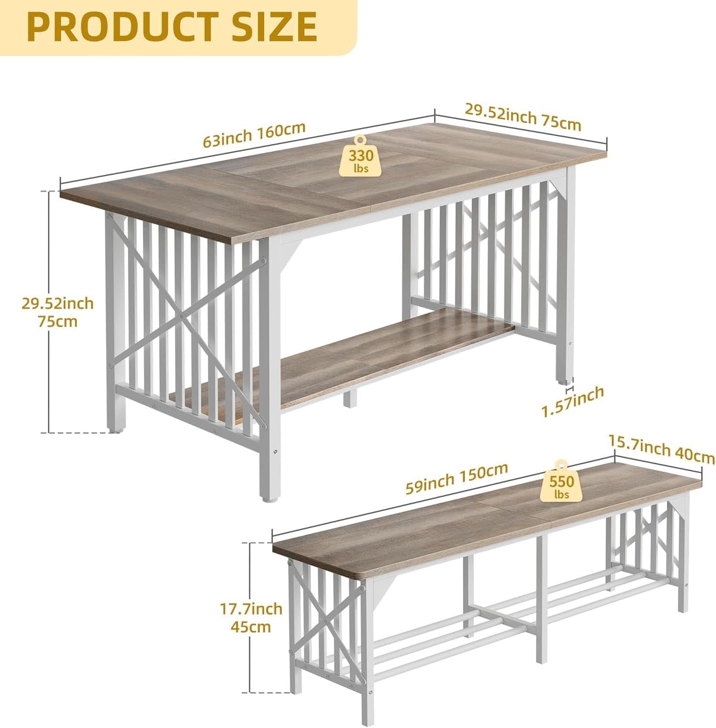 Sixty Three Inch Washed Grey Industrial Style Storage Dining Table