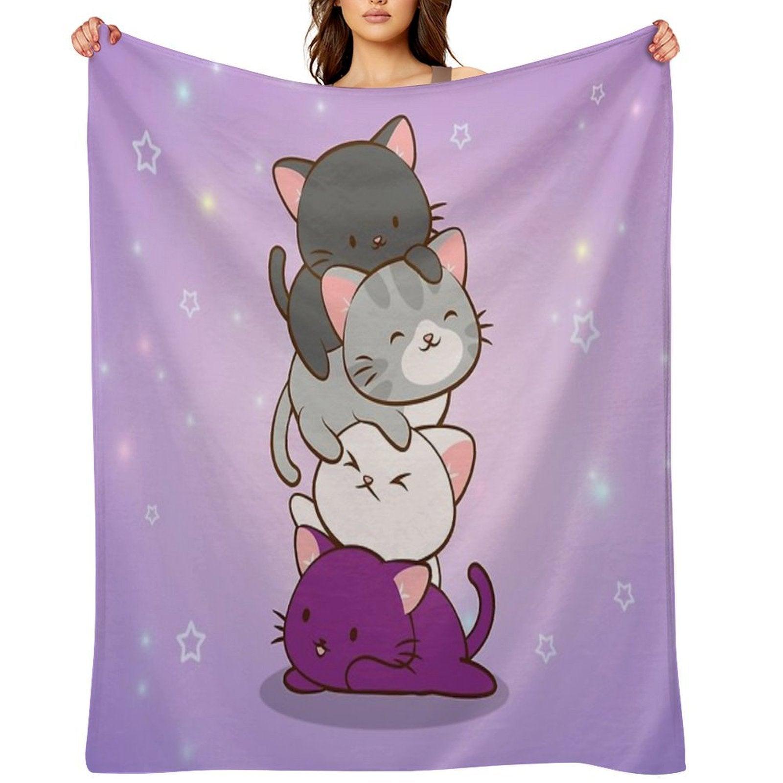 Ace Pride Kawaii Cats LGBTQ Asexual Throw Blanket