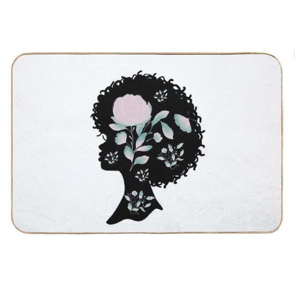 Afro Silhouette With Butterflies & Flowers Bath Mat
