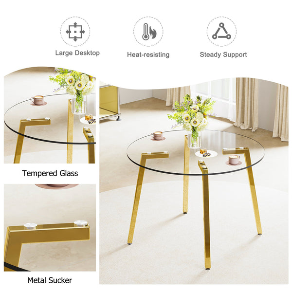 Modern minimalist circular tempered glass table for kitchen, dining and living room