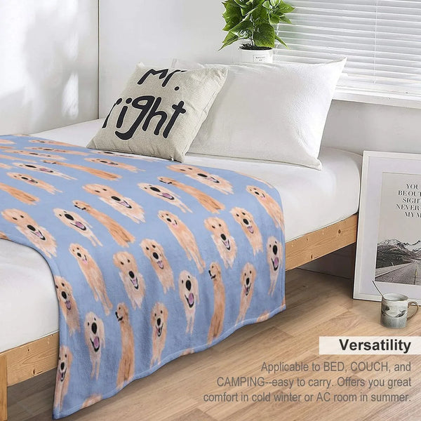 Golden Retrievers on Blue Throw Blanket