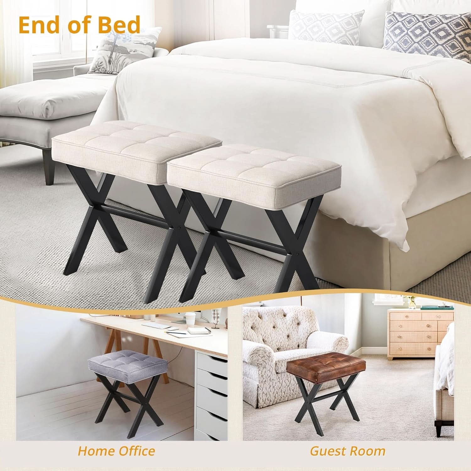Linen Vanity Ottoman Foot Stool 16.9x12.9x18 Inches