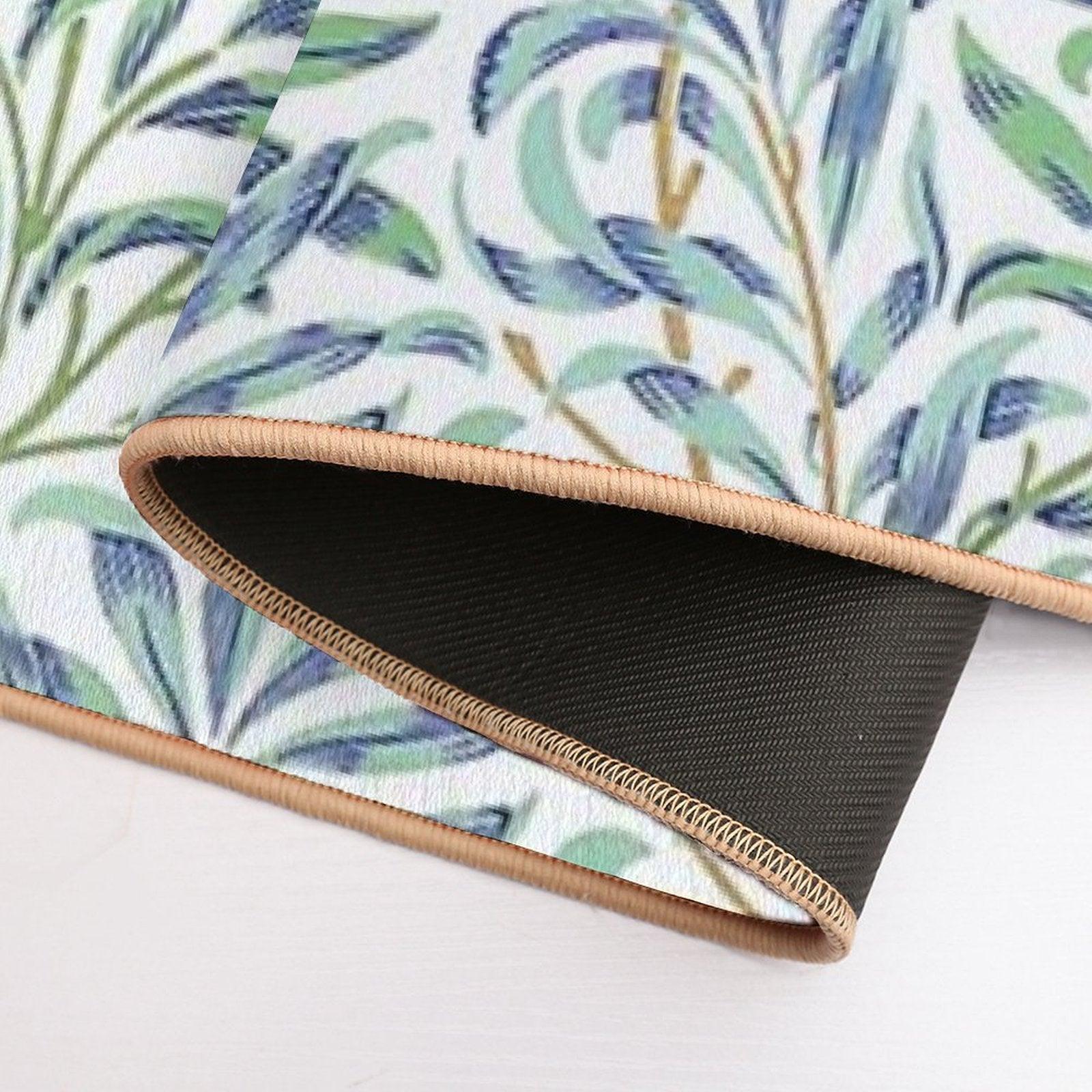 Willow Bough by William Morris - Seamless-  Blue And Green Leaves on Off White Background Bath Mat