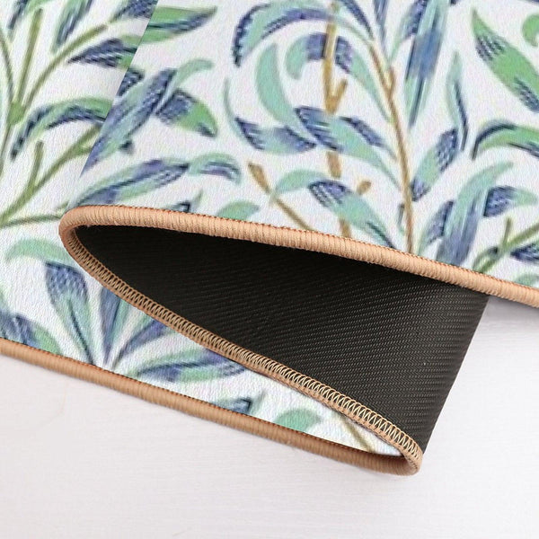Willow Bough by William Morris - Seamless-  Blue And Green Leaves on Off White Background Bath Mat
