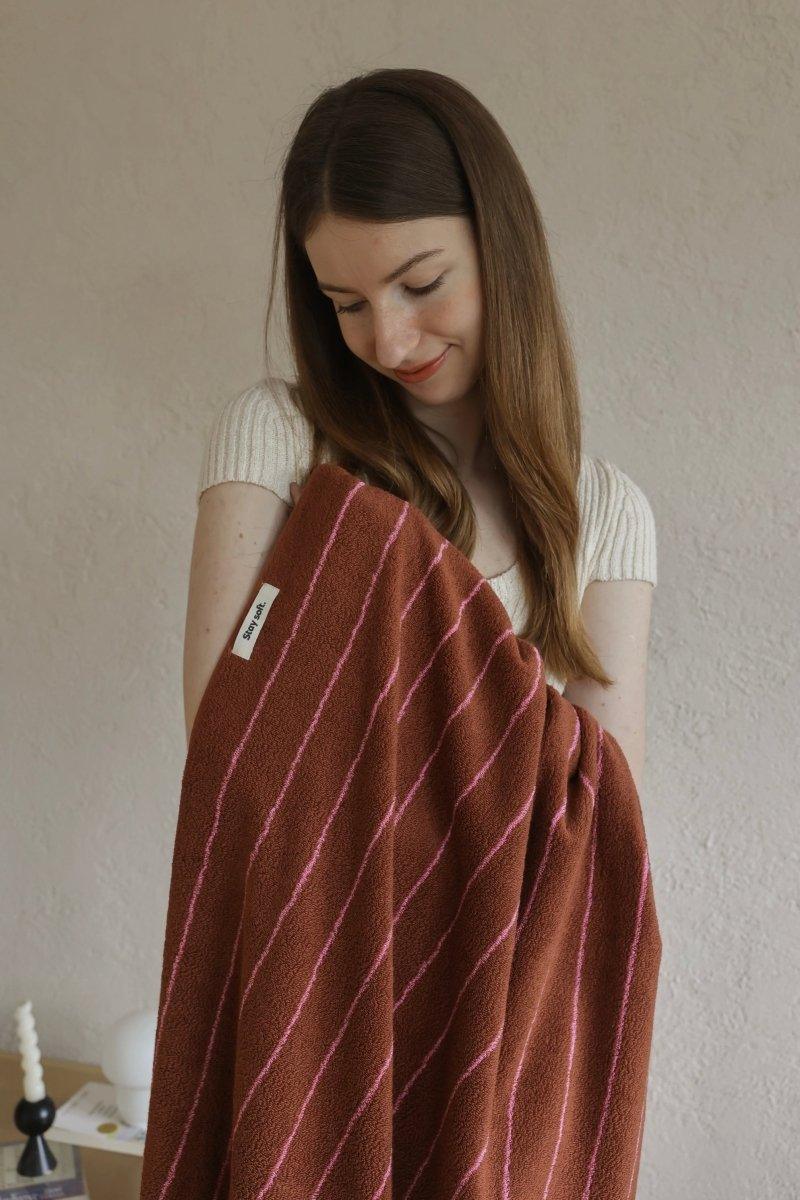 Modern Earthy Tone Pinstripe Bath Towel — 100% Long-Staple Cotton, Soft, Plush & Absorbent