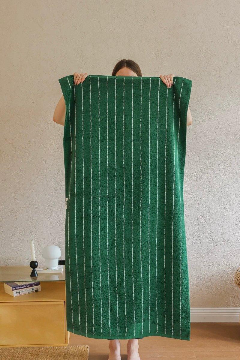 Modern Earthy Tone Pinstripe Bath Towel — 100% Long-Staple Cotton, Soft, Plush & Absorbent
