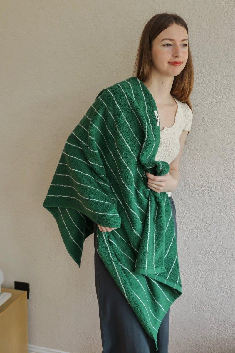 Modern Earthy Tone Pinstripe Bath Towel — 100% Long-Staple Cotton, Soft, Plush & Absorbent