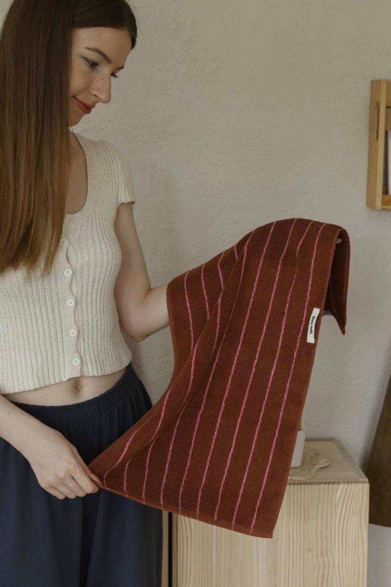 Modern Earthy Tone Pinstripe Bath Towel — 100% Long-Staple Cotton, Soft, Plush & Absorbent