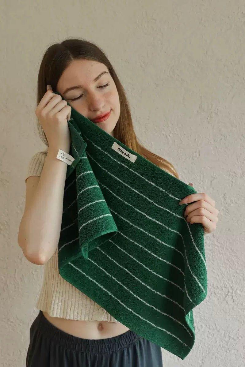 Modern Earthy Tone Pinstripe Bath Towel — 100% Long-Staple Cotton, Soft, Plush & Absorbent