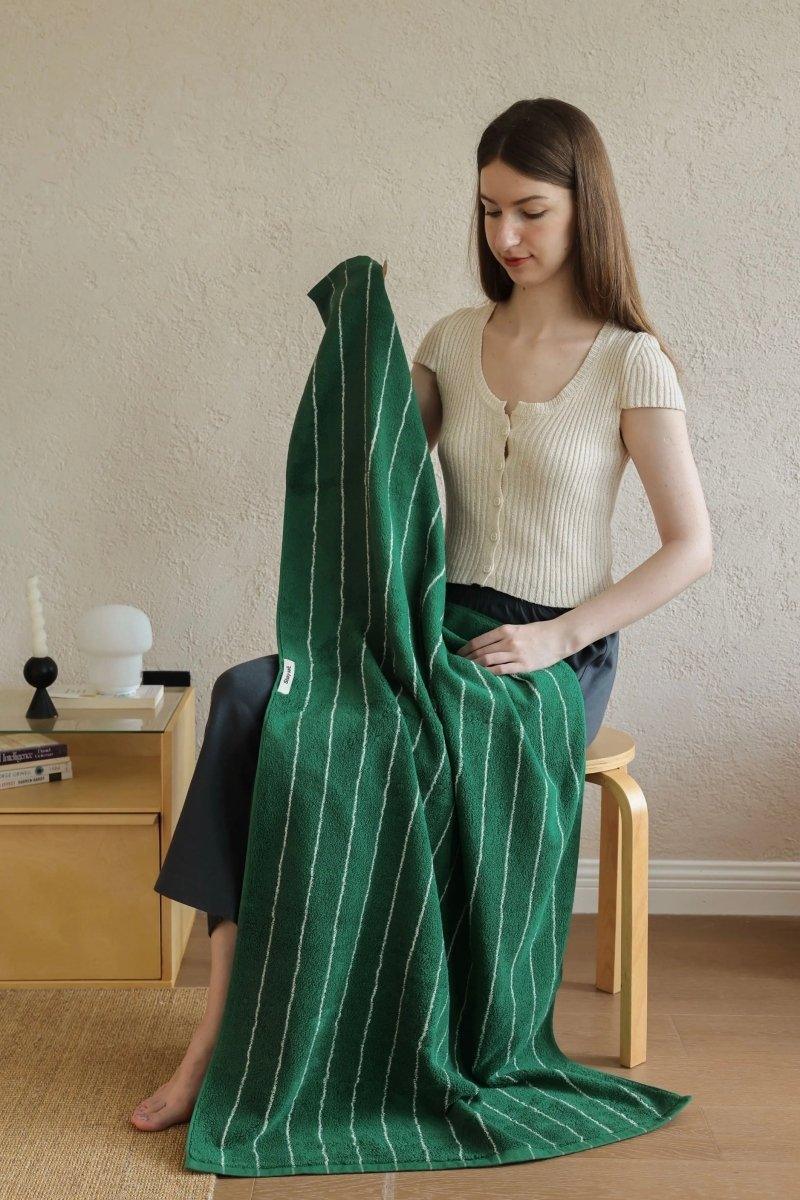Modern Earthy Tone Pinstripe Bath Towel — 100% Long-Staple Cotton, Soft, Plush & Absorbent