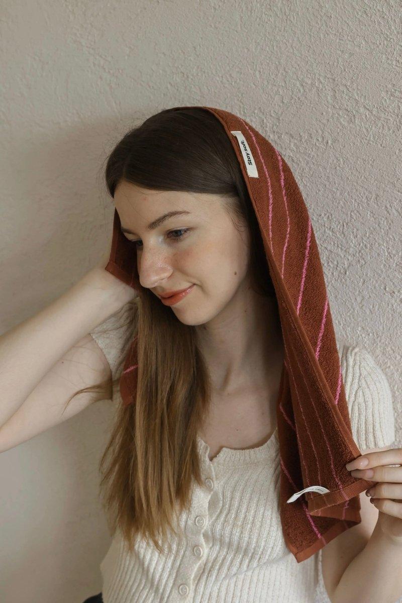 Modern Earthy Tone Pinstripe Bath Towel — 100% Long-Staple Cotton, Soft, Plush & Absorbent