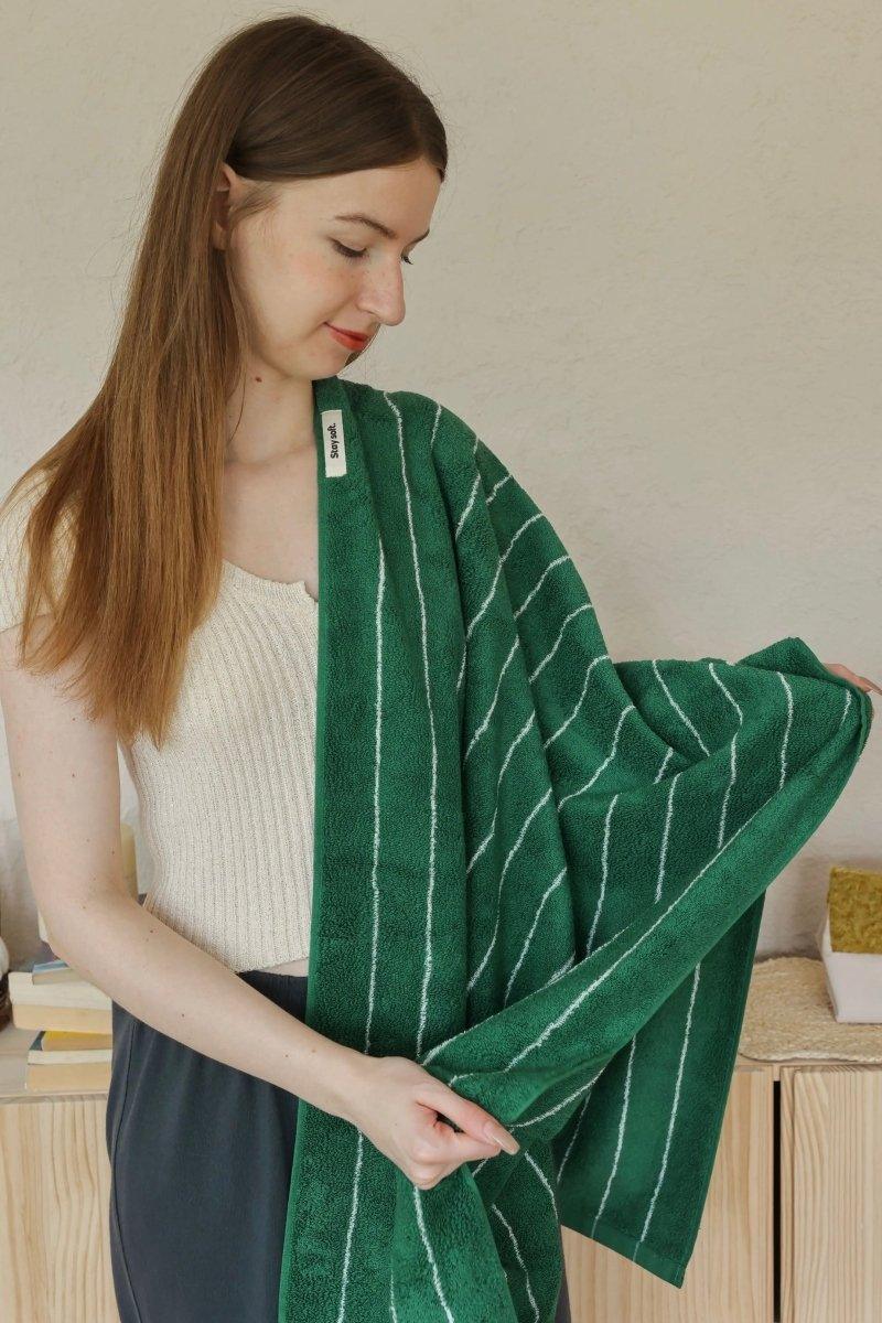 Modern Earthy Tone Pinstripe Bath Towel — 100% Long-Staple Cotton, Soft, Plush & Absorbent