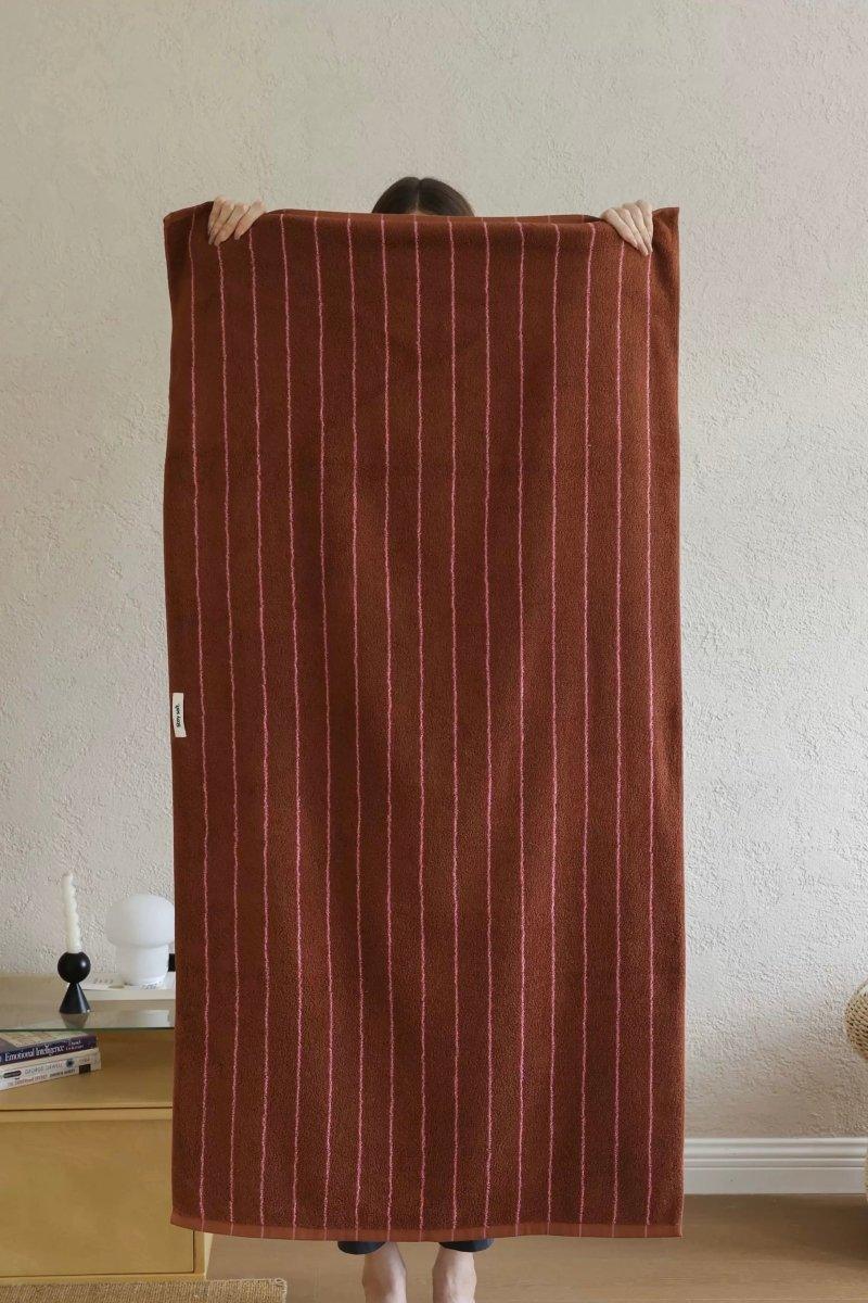 Modern Earthy Tone Pinstripe Bath Towel — 100% Long-Staple Cotton, Soft, Plush & Absorbent
