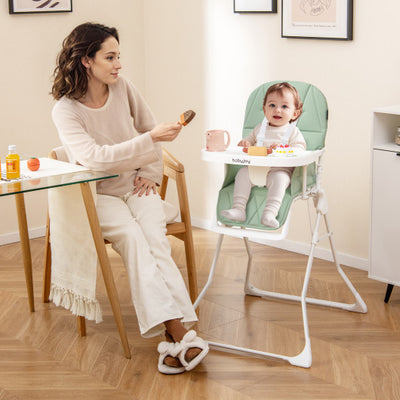 Easy Clean Compact Highchair with Removable Adjustable Tray and PU Seat Cushion-Green
