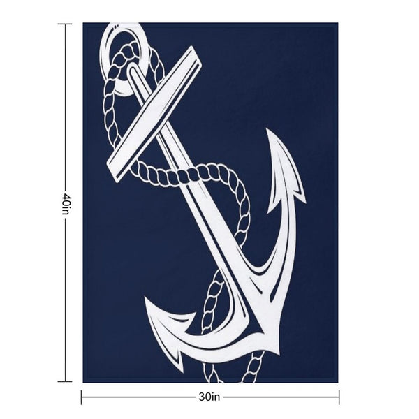 Anchor Nautical White & Navy Quick-dry Throw Blanket