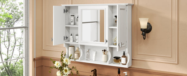 Wall Mounted Bathroom Medicine Cabinet with Mirror and Open Shelves, Modern