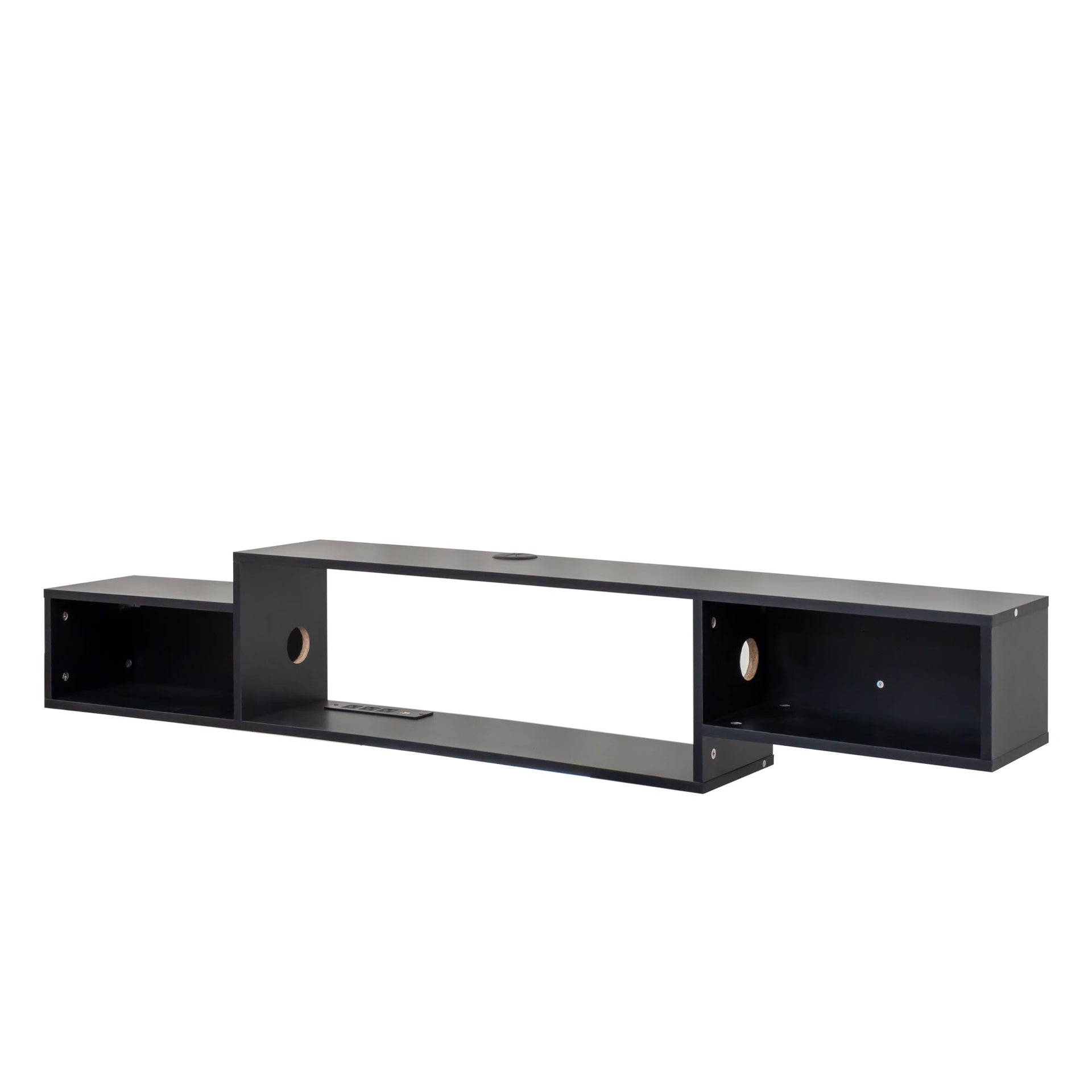 Wall Mounted Floating TV Stand with LEDs and Charging Station for Living Room