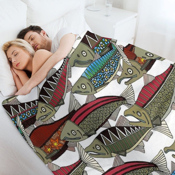 Alaskan Salmon White Anti-pilling Throw Blanket