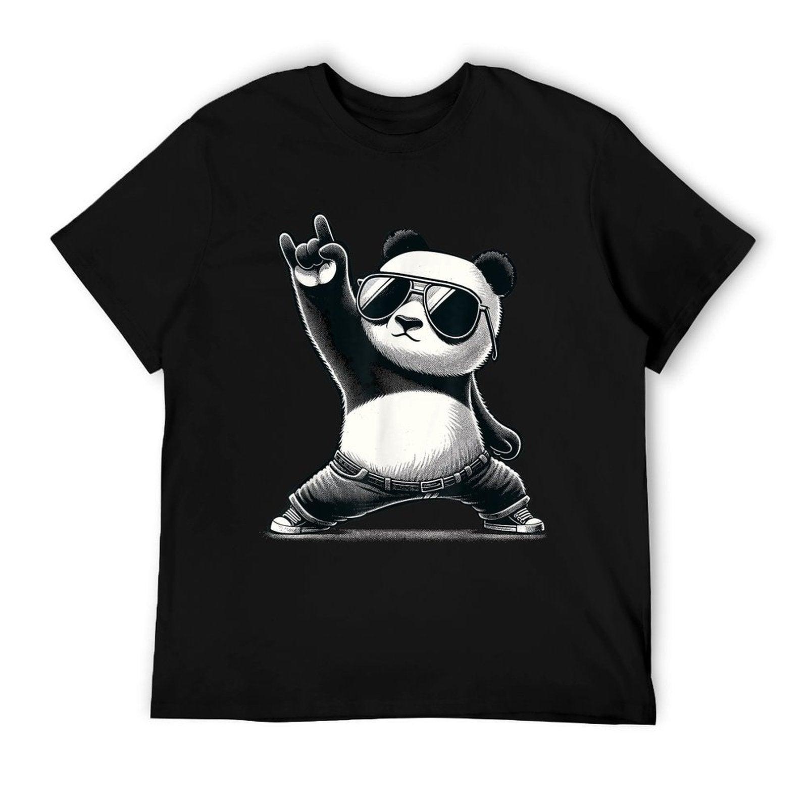 Retro Panda Rock Music Gift Men Kids Women Funny Panda T-Shirt