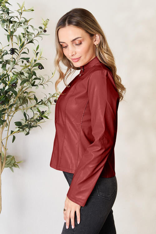 Women Classic Neck Zip-Up Jacket For Everyday Wear Elegant Girls Jacket