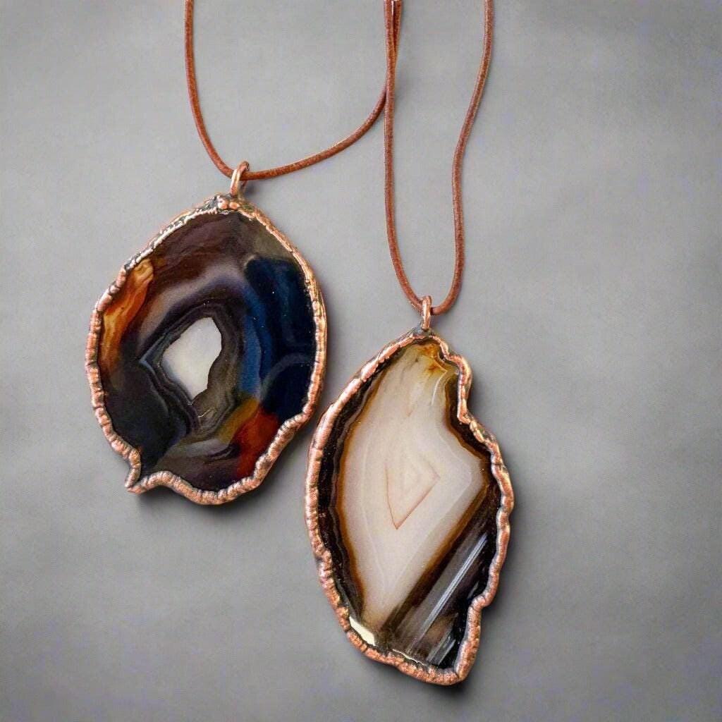 Copper Blue Agate Slice Necklace Calming Confidence | By Blackbird & Sage