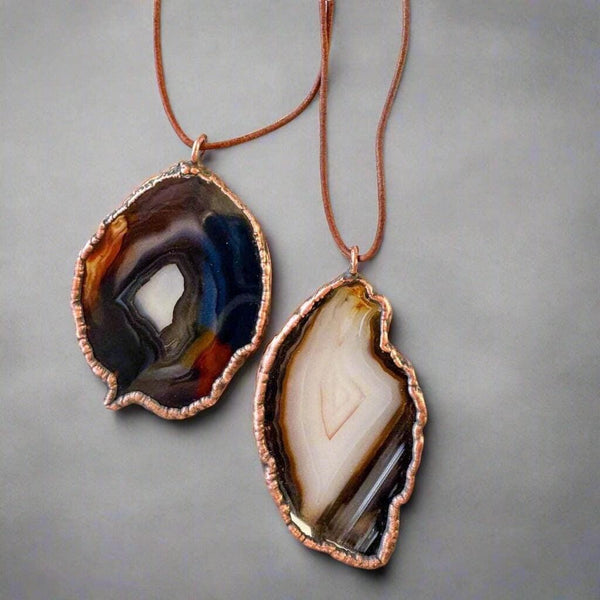 Copper Blue Agate Slice Necklace Calming Confidence | By Blackbird & Sage